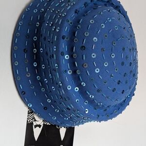 Vintage Whittal And Shon Blue Sequins Pillbox Hat NWT's Style #3